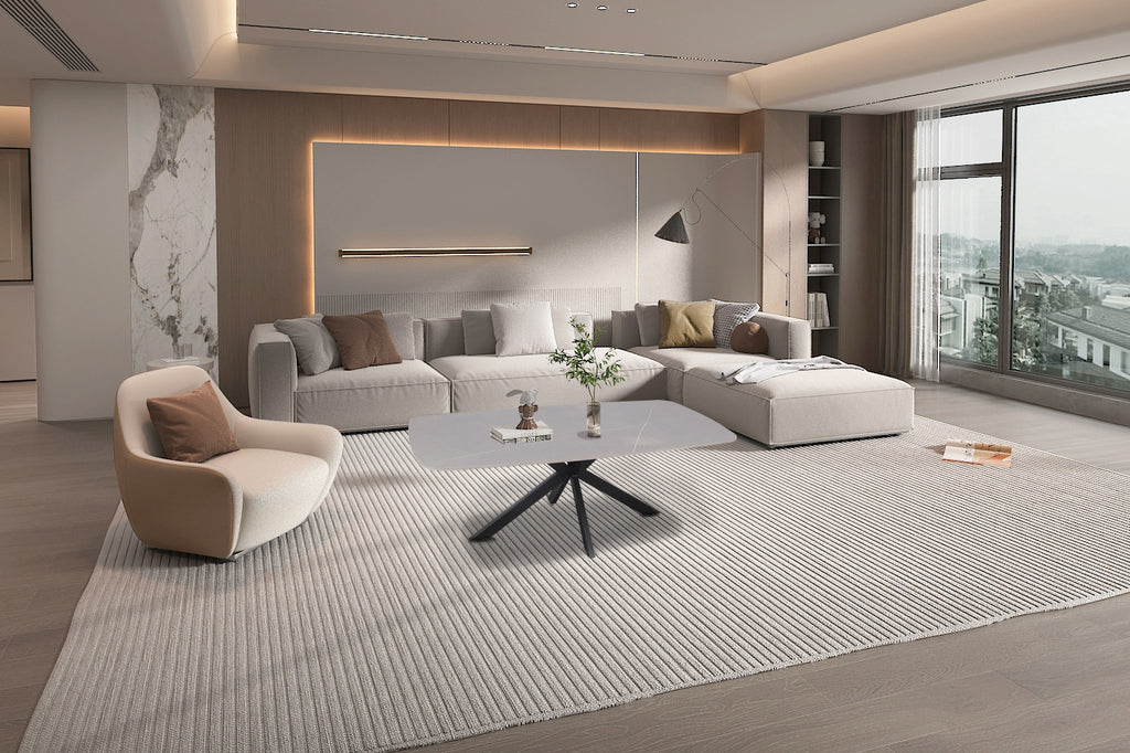 Rousseau Apollo Salontafel – Steen & Metaal – Grijs – L130 x B70 x H45 cm